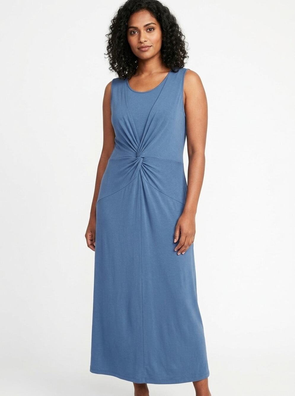T Tahari Blue Scoop Neck Maxi Jersey Lightweight Dress Women Size XL
